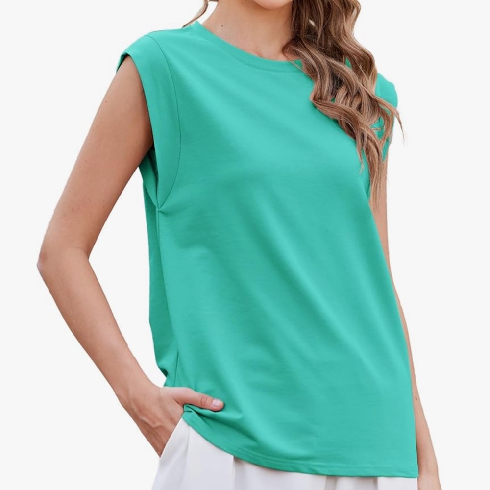 🎀 NWT Sleeveless Tops Summer Cap Sleeve Tank Tops Loose Fit Basic Tee Shirt Aqua